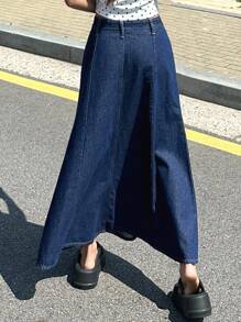DAZY Chân váy denim dáng chữ A màu trơn, kiểu đuôi cá, thích hợp cho nữ đi nghỉ mát. - Rửa tối - Xem 2