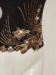 SHEIN ICON 女式 Y2K 风格花朵串珠刺绣不对称下摆露背吊带背心，波西米亚风时尚性感