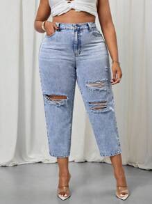 Slaydiva Quần Jeans Ống côn Co Giãn Thường Ngày Cỡ Lớn - Màu xanh lam - Xem 4
