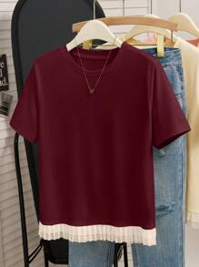 INAWLY Áo thun trang trí tua rua cỡ chuẩn cho nữ, thiết kế thanh lịch cho mùa hè - Màu Đỏ Sâu - Xem 6