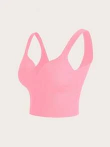 SHEIN Sports 2 件装纯色运动文胸露脐上衣，内置文胸，V 领运动文胸塑形上衣，聚拢上衣，内置文胸