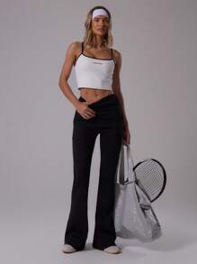 Musera Sport 高腰褶皱侧围裹式喇叭瑜伽裤活力健身夏季 Padel 俱乐部健身房健身 - 黑色 - 查看 1