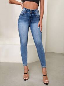 Selenza High Waist Bleach Wash Skinny Jeans - Light Wash - View 3