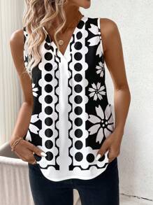 SHEIN Clasi 女士V领花卉印花休闲背心，适合夏季 - 彩色 - 查看 5