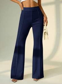 SHEIN SXY Low Waist Solid Flare Leg Skinny Suit Pants Party Sexy Elegant Date Night Party Navy Blue Pants Flared Pants,Fall Clothes For Women - Blue - View 4
