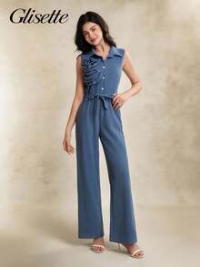 Teen Girls' Casual Daily Party Floral Elegant Jumpsuit, Suitable For School Graduation Season - Blue - View 3