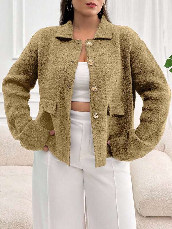EURMUSE Dames plus size losse schouder, lange mouwen, enkelrijs casual gebreide cardigan