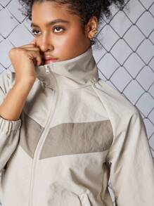 SHEIN Sports Women's Color Block Splice Casual Sports Jacket - Apricot - View 2