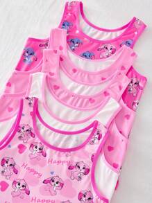 SHEIN 5pcs Tween Girls Heart Rabbit Print Soft & Comfortable Camisole Underwear Set,Back To School Fall Winter