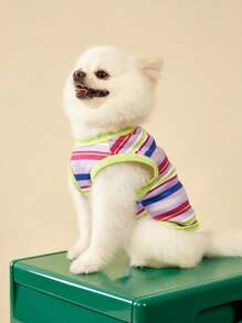 PETSIN 1pc Pet Dog Cat Dopamine Stripe Print Elastic Breathable Vest, Suitable For Both Dogs And Cats - Multicolor - View 6