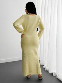 EURMUSE Sukienka Sweterowa Damska Masło Żółta Sukienka