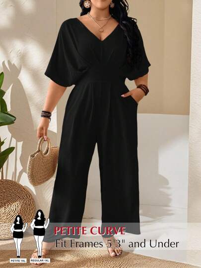 SHEIN PETITE Rygglös design med kortärmad tröja, Casual Commute, Business Casual, Elegant, Plus Size & Petite Women, Summer New'