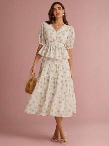 Enchnt Women's White Flower Floral Embroidered&Print Multi-Layered Ruffle Hem Long Skirt,Sweet Boho Summer Holiday Picnic Vacation Party Skirts - Multicolor - View 6