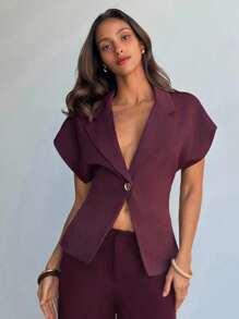 Aloruh Chaqueta de traje de manga corta roja para trabajo/oficina en otoño/invierno - Burdeos - Ver 1