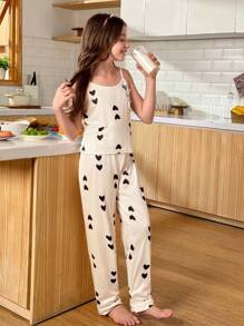 SHEIN طقم بيجامة مكون من كامسول محبوك بشكل قلب وبنطال للبنات