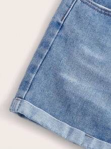 GlowEve Quần short denim cạp cao mùa hè - Màu xanh lam - Xem 4