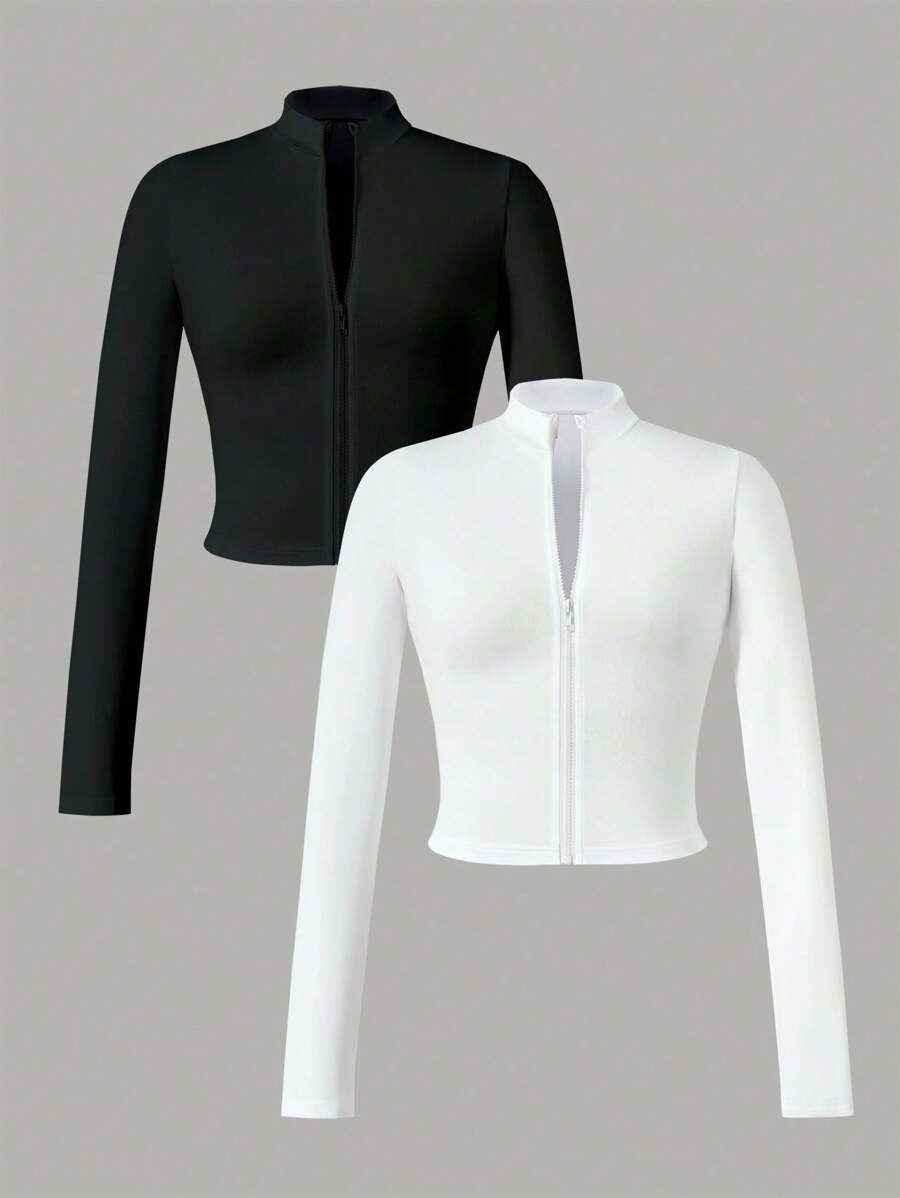 Kurtka dziewczęca z długim rękawem i zamkiem błyskawicznym z przodu, prosta, casualowa