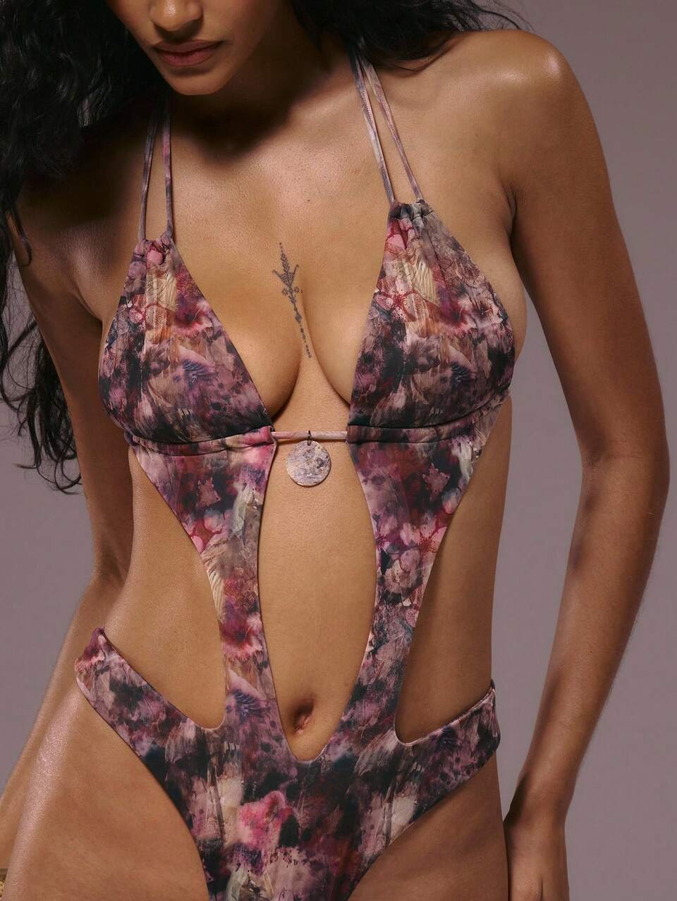 Maiô com Recorte Extremo Estampado, Traje de Banho de Verão Ibiza, Adequado para Férias, Praia Sexy, Romântica, Elegante, Boêmia, Resort, Primavera
