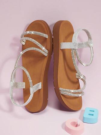 Mini mi #Princess Approved Silver Sandaler med Strass och Öppen Tå för Flicka - Snygga, Glittriga och Bekväma Prinsessandaler