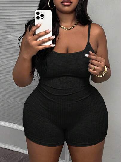 Slaydiva Plus Size Sexy Solid Color Sleeveless Jumpsuit, Summer