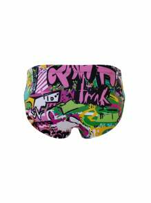 Manfinity KASUA 男士假日海滩涂鸦印花泳裤 - 玫瑰紅 - 查看 2