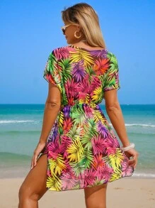 Swim Lushoire Váy Kaftan tay ngắn in họa tiết cây nhiệt đới dành cho nữ - Nhiều màu - Xem 2