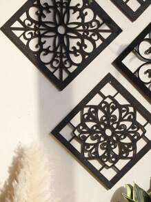 ROMWE Goth 4 miếng gỗ chạm khắc hình học trang trí tường châu Âu - Nền gỗ nguyên khối nghệ thuật trang trí nhà cửa - màu đen - Xem 5