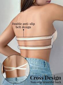 Lace Bra With Underwire & Removable Straps For Small Bust Women Lingerie - Apricot - View 2