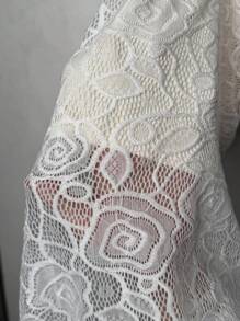 Lavishia 女士优雅优质蕾丝蝙蝠袖褶饰修身长裙，夏季，白色连衣裙 - 白色 - 查看 6