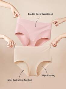 LUVLETTE Plus 2-Pack Airy Cotton High Waist Briefs Waist Tummy Control Women Underwear Panties Set Nude Basic Panties Set-Pink - Multicolor - View 5