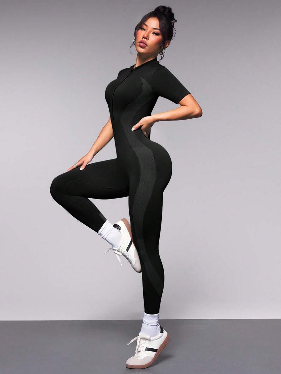 Gameset SHEIN Sport Solid Sports Jumpsuit - Black - View 1