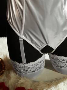 Plus Size Hollow Out Sexy Bodysuit PU Punk Alluring Lingerie