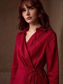 MOTF PREMIUM WRAP KNOT SHIRT - Red - View 5
