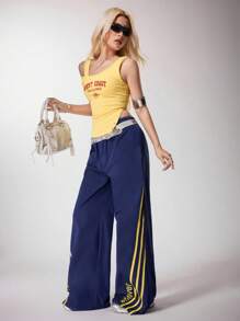 Y2Kool NEARLY THERE 女士黄色朋克街头风二合一休闲简约印花上衣，适合夏季锐舞派对、音乐节、返校季和俱乐部穿着，棉混纺面料。 - 黃色 - 查看 1