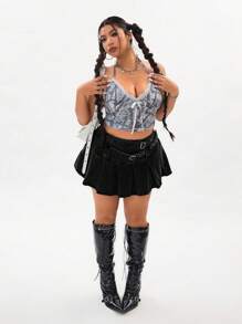 Jeanoix 休闲时尚百搭个性大码女式牛仔裙 - 深灰色 - 查看 5