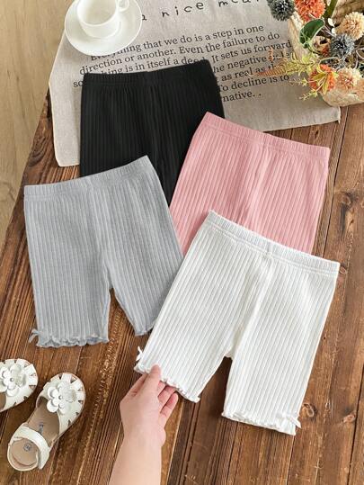 SHEIN LMoss Kids 4 st/set enfärgade, åtsittande, casual leggings för unga flickor