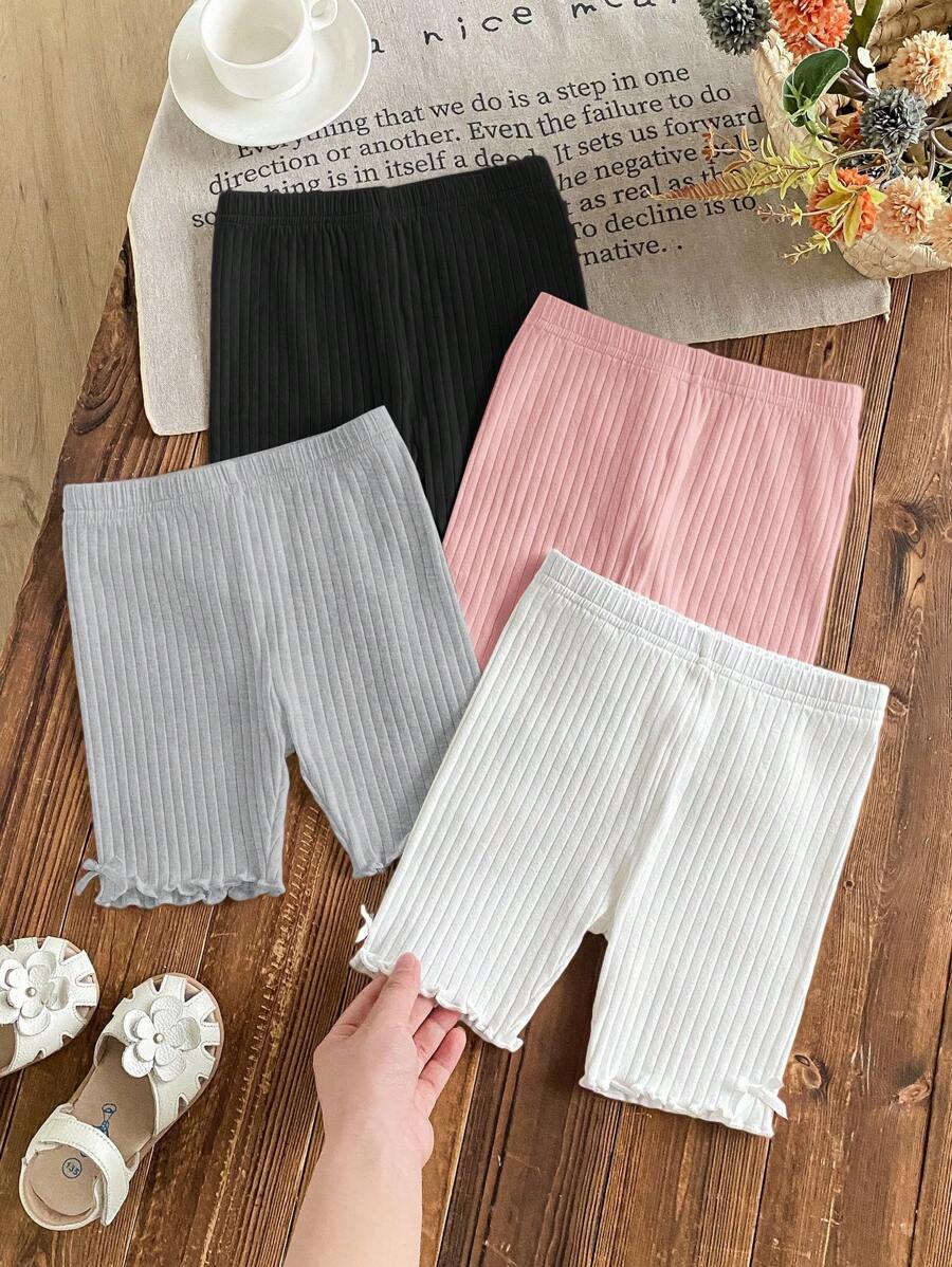 SHEIN LMoss Kids 4件套少女纯色修身休闲紧身裤 - 粉色 - 查看 1