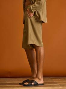 Musero Quần short nam dáng dài, cài nút, có đai lưng, thích hợp cho kỳ nghỉ hè. - màu nâu - Xem 3