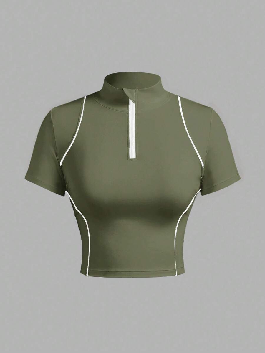Gameset SHEIN Sport Women Short Sleeve Sports Yoga Slim Fit Running Outdoor T-Shirt Fitted Shirt - Army Green - View 1