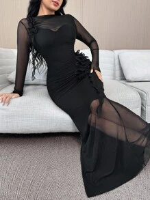 Feyla 优雅女士荷叶边性感连衣裙 - 黑色 - 查看 2
