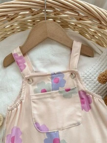 新生女婴可爱百搭粉色花朵图案连体衣，秋冬 - 杏色 - 查看 3