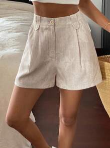 DAZY 女士宽松亚麻休闲直筒口袋短裤，适合度假、秋季 - 米色 - 查看 3