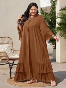 Mulvari Rochie de seară cu volane, culoare solidă, mărime plus