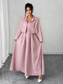 Elenzga Conjunto de dos piezas elegante y femenino de talla grande, chaqueta de manga larga + vestido largo, versátil para graduación, vacaciones, San Valentín, festival de música, Día de la Madre, Halloween, Acción de Gracias, Pascua, Día Nacional, baile de graduación, cita, fiesta, temporada de bodas, actividades al aire libre