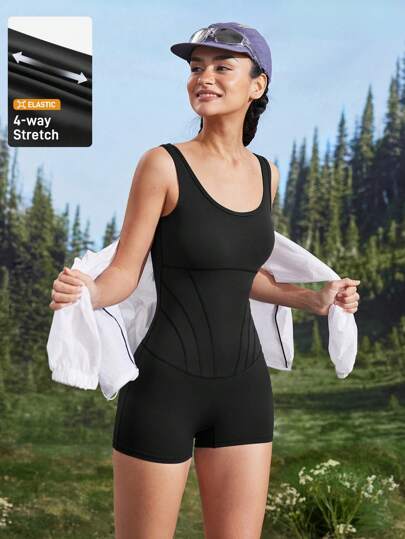 Gameset SHEIN Sport Simple Solid Color Sleeveless Fitted Sports Romper U Shape Back