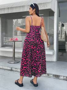 SHEIN EZwear Plus Size Leopard Print Sleeveless Backless Dress With Adjustable Waist And Hidden Zipper, Spring/Summer,Summer Dresses For Women,Maxi Dress