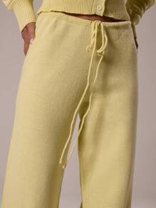 MUSERA 低腰抽绳罗纹针织阔腿休闲裤，适合秋冬季日常办公穿着，黄色系，适合圣诞节、工作、秋季等各种场合，尽显时尚格调。