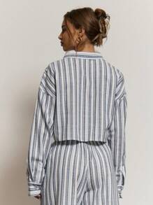 MUSERA Stripe Button Down Cropped Shirt Cute Summer Holiday Vacation Casual Sexy Elegant Cool Classy Beach Boho Top Only Collective Office Attire For Women, Office Wear Women