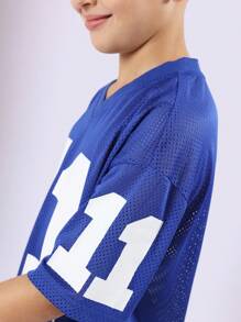 SUMWON Tween American Football Jersey Style Varsity Number T-Shirt Mesh Sports Breathable Team Summer Camp Jersey Number 11 - Blue - View 5