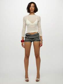 SUMWON WOMEN Quần đùi booty crochet cạp cao lễ hội bãi biển mùa hè lấy cảm hứng từ quần short mini hotpants cho trang phục thường ngày đi chơi câu lạc bộ - màu đen - Xem 3